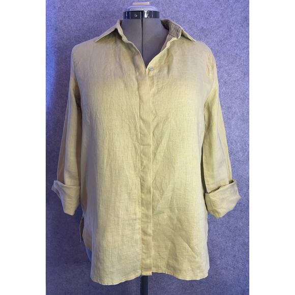 Urban Haus Women’s Size S Linen Shirt, Long Sleeve Button Down, Ochre Yellow - Picture 2 of 9